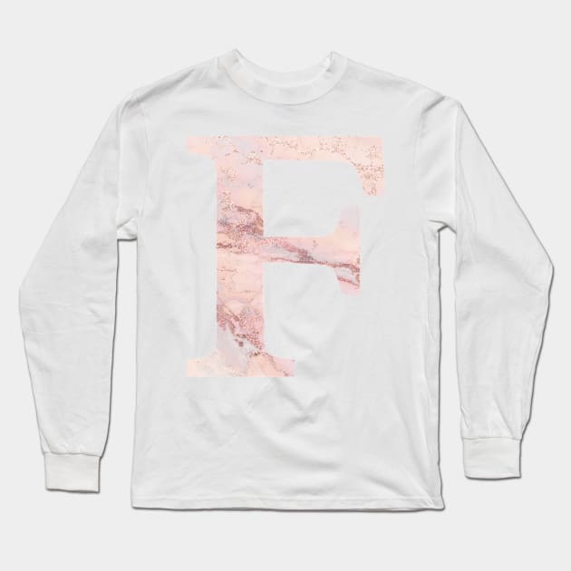 The Letter F Pink Marble Long Sleeve T-Shirt by Claireandrewss